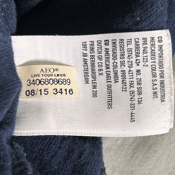 American Eagle Mens S Big Eagle Logo Thermal Long Sleeve Hoodie Henley Blue Gray - Picture 9 of 12